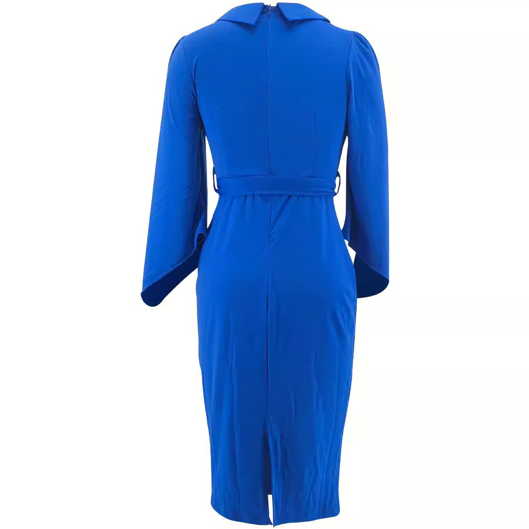 Women's Flared Sleeve Peter Pan Collar Fitted Plus Size Dress