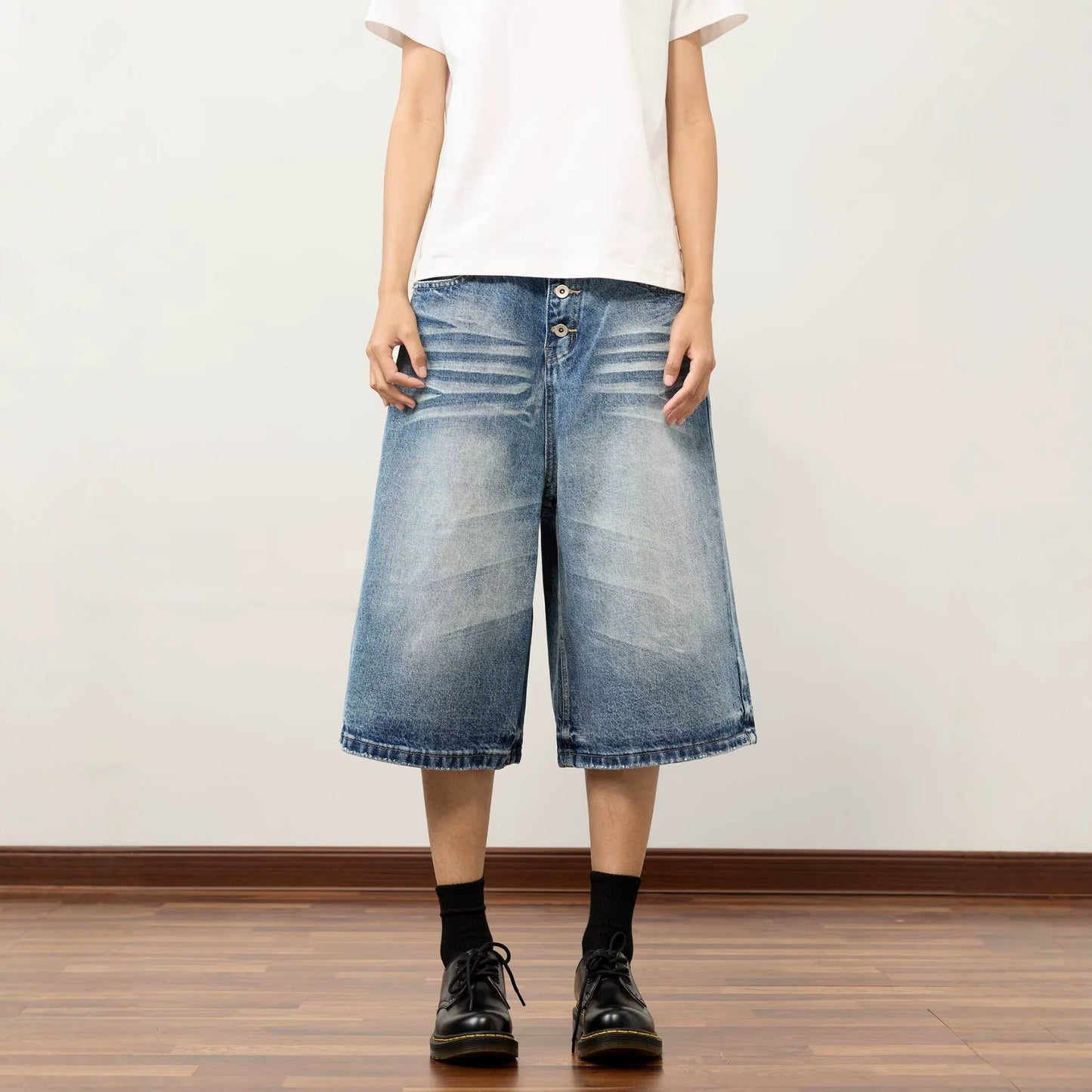 Streetwear Hip Hop Vintage Washed Denim Capri Pants