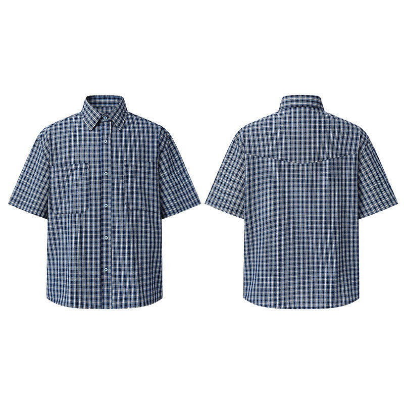 Loose short sleeved checkered shirt