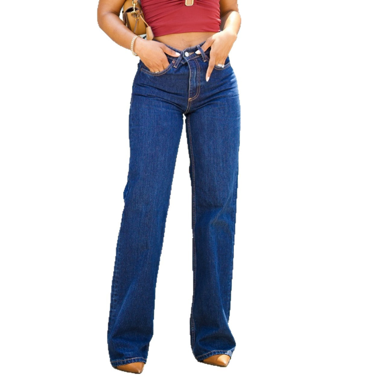 Simple Basic Straight Leg Washed Denim Pants
