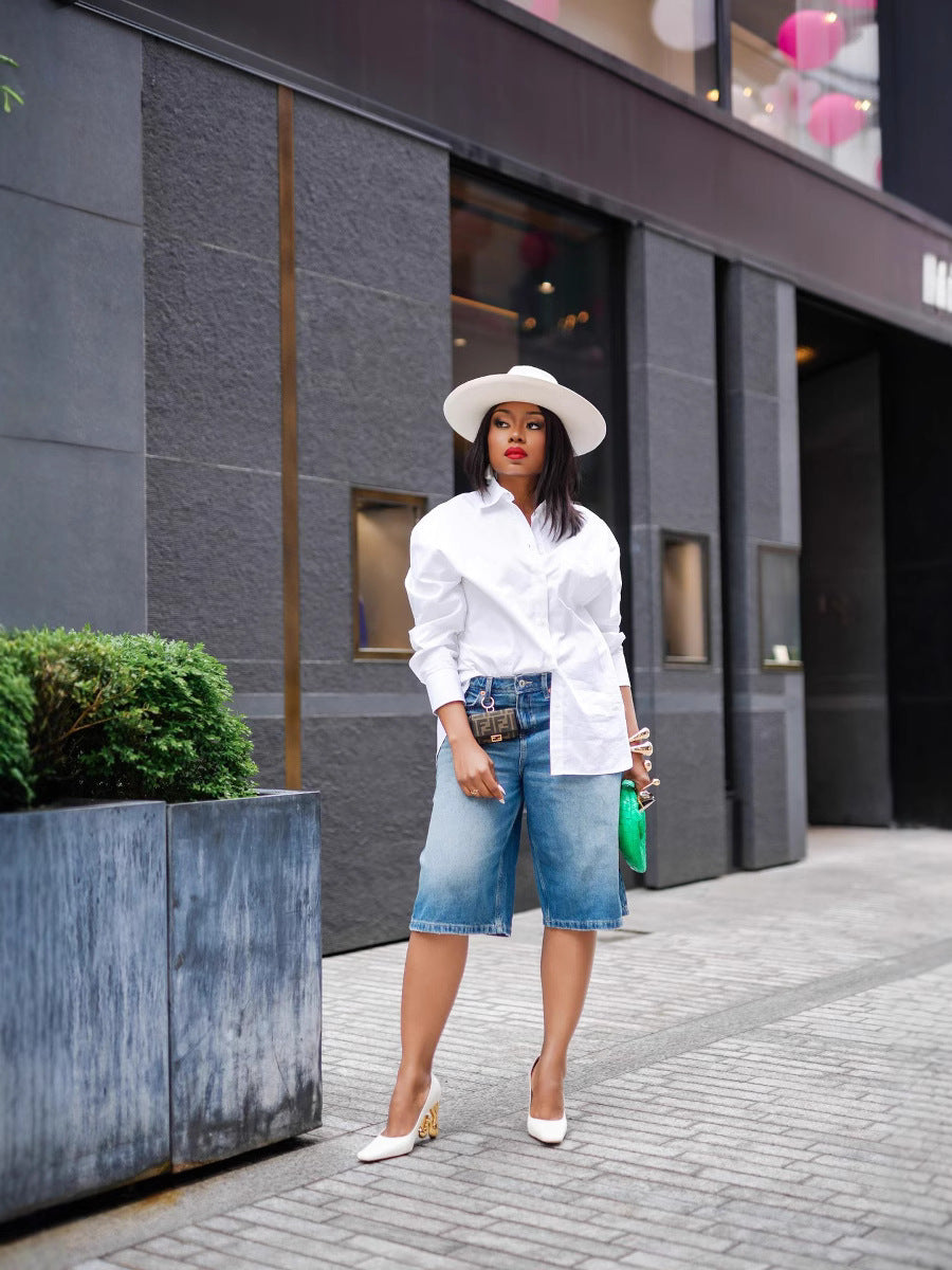 Simple Washed Straight-Leg Five-Pocket Denim Pants