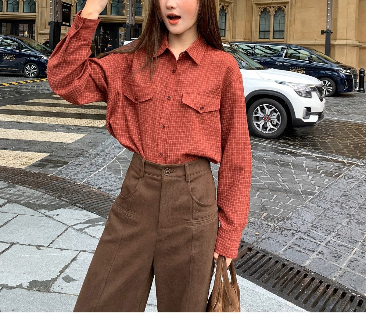 Vintage Plaid Long Sleeve Shirt for Women, Loose Fit, Slimming Design, Stylish Blouse