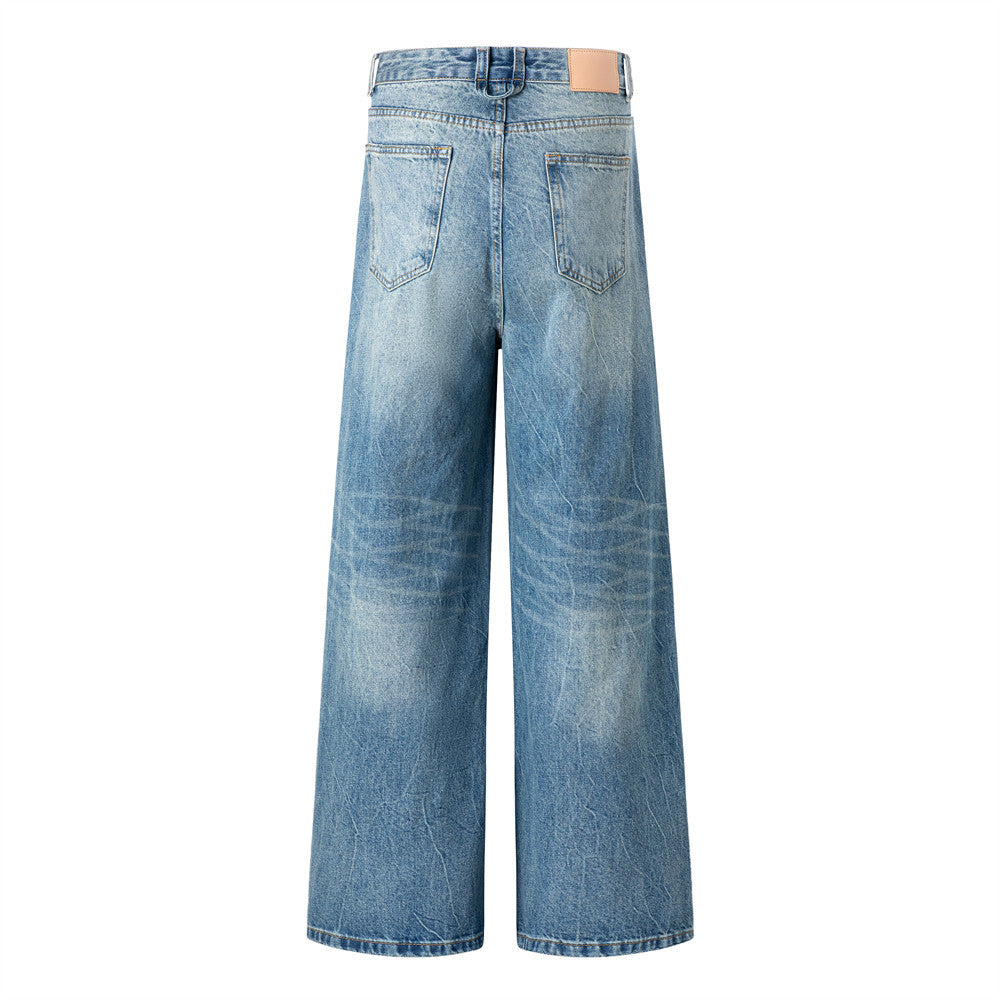Gradient washed denim wide leg pants
