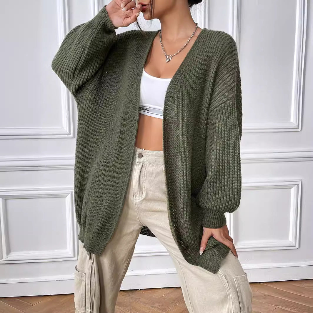 Simple Casual Cardigan for Women, Solid Color Knit Sweater Coat
