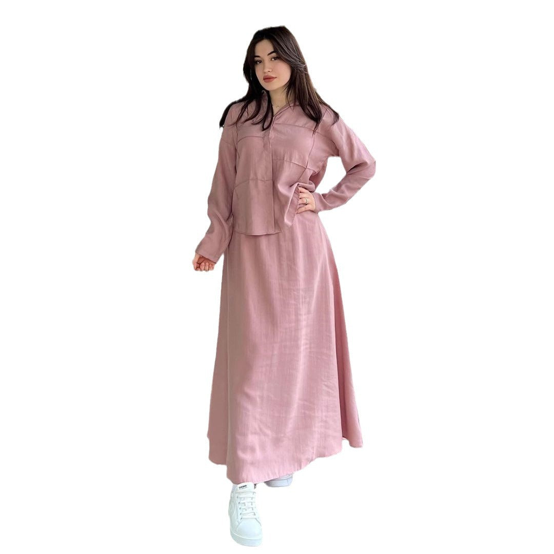 Long Sleeve Blouse and Skirt Casual Set for Dubai Women