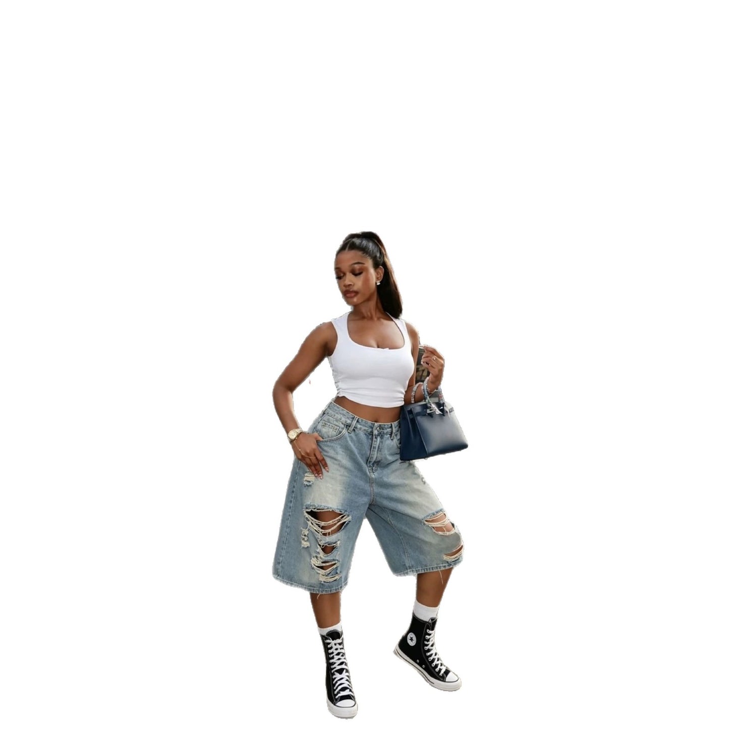 Street Style Distressed Bleached Wash Denim Cutoff Shorts