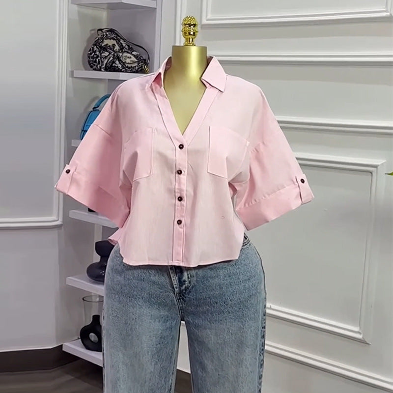 Collar loose short shirt top