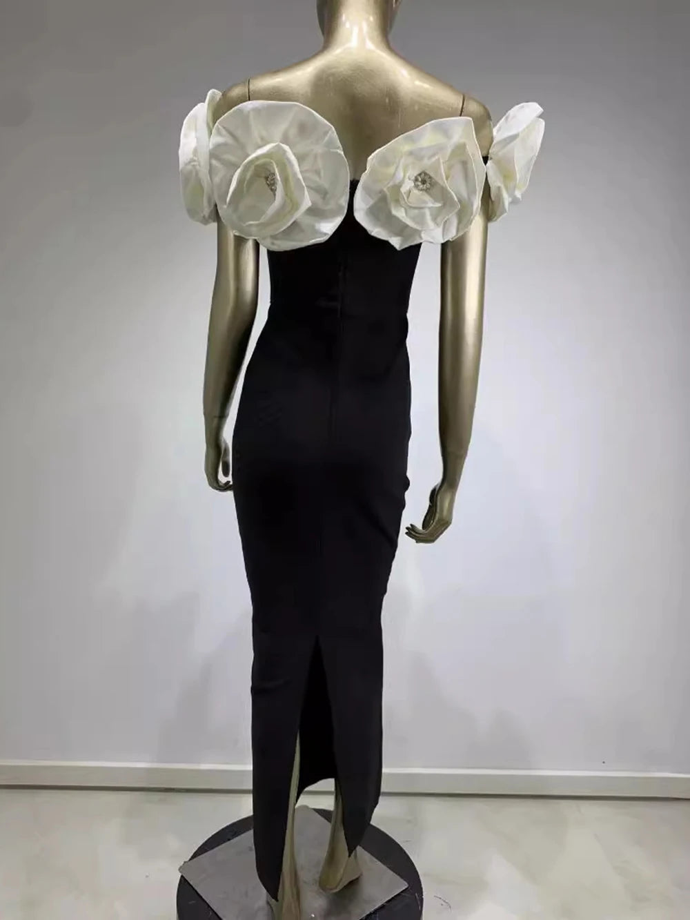 Bandage dress white large flower long formal dress