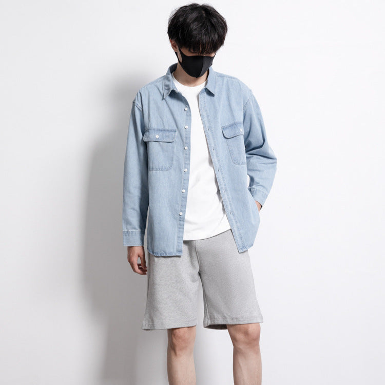 Retro denim shirt men's spring long sleeved shirt