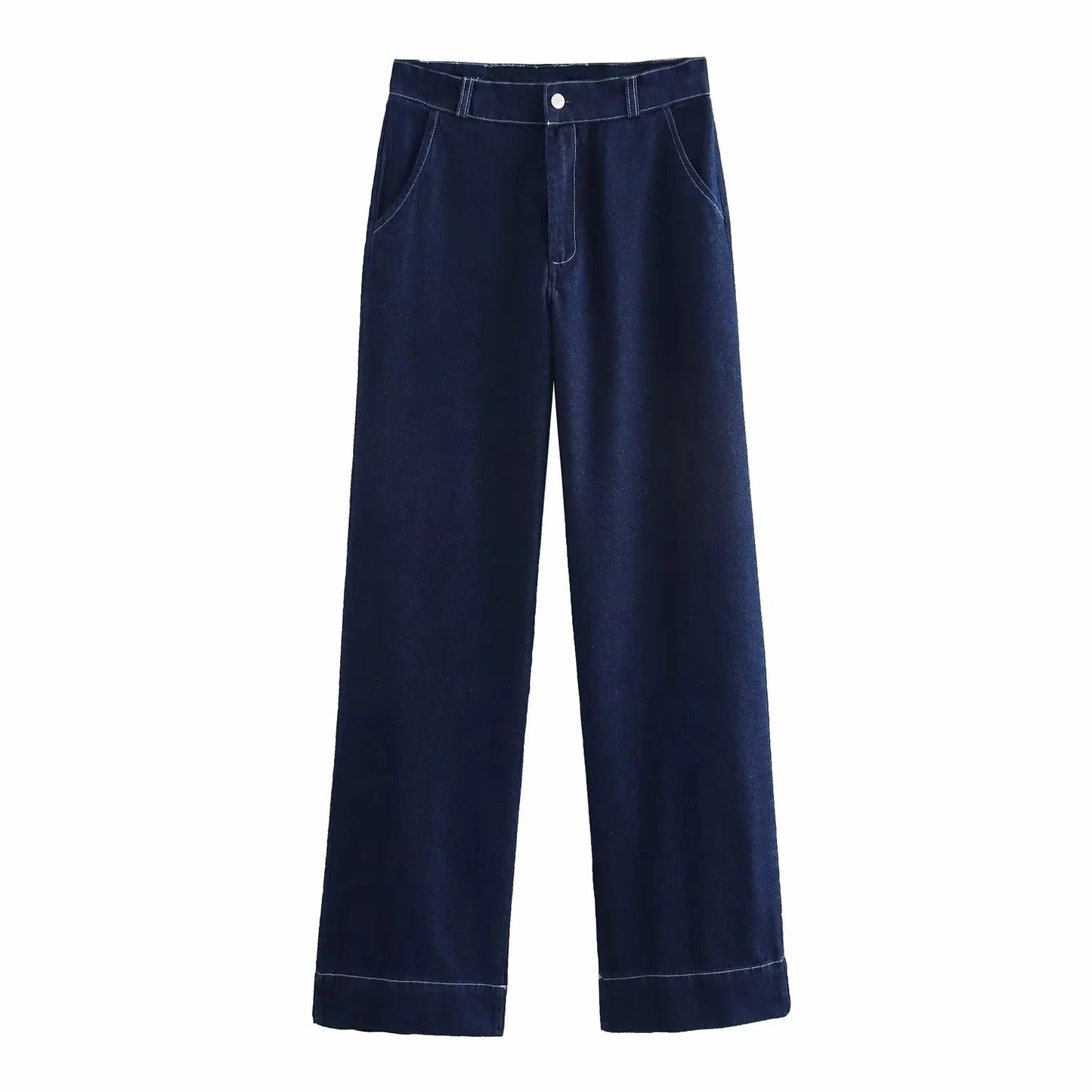 Belted Turn-Down Collar Denim Jacket Pants Set