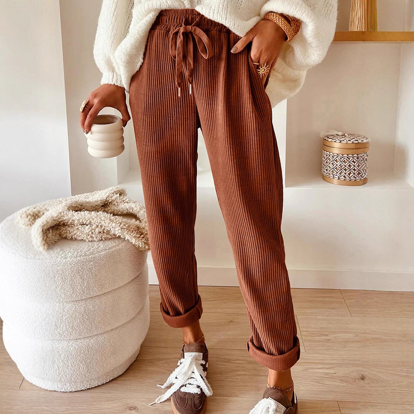Women's New Fashion Casual Pants, Solid Color Wide Leg Pants for Women