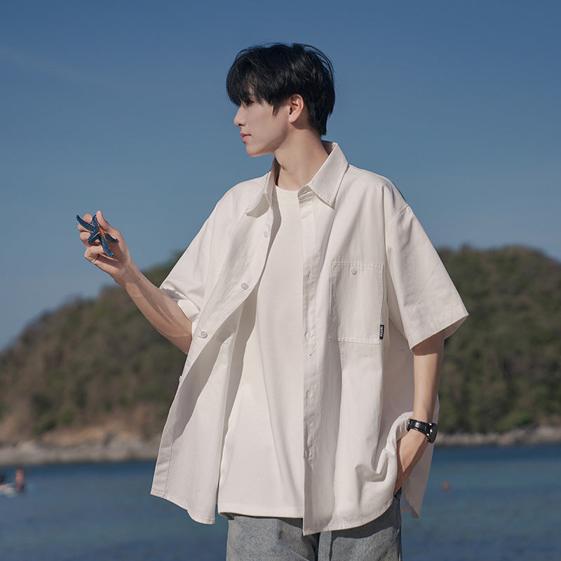 White short sleeved men's loose casual versatile workwear shirt