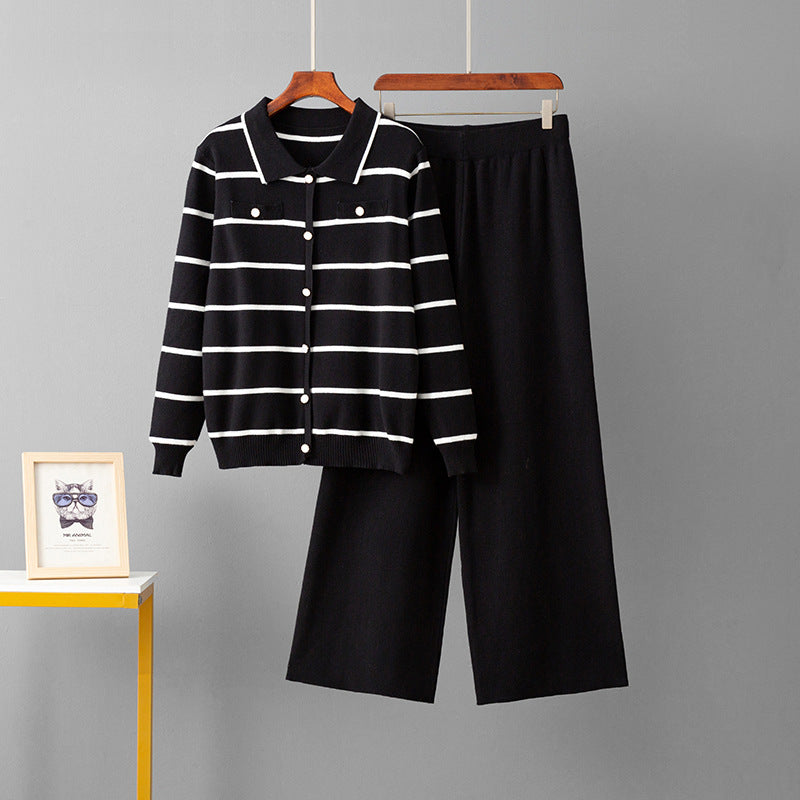 Striped POLO collar two-piece set