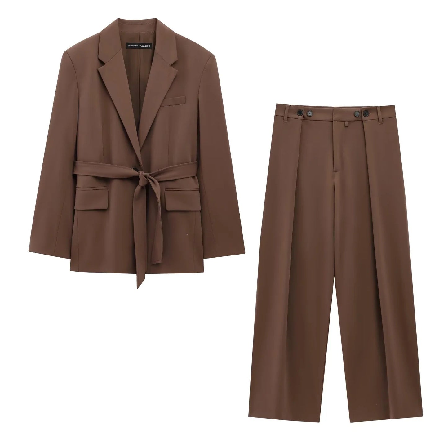 Belted Loose Casual Suit Jacket  Pants Set for Women