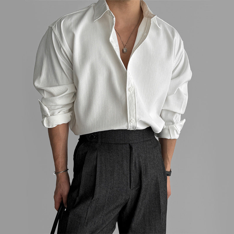 Texture black shirt men's long sleeved spring loose shirt