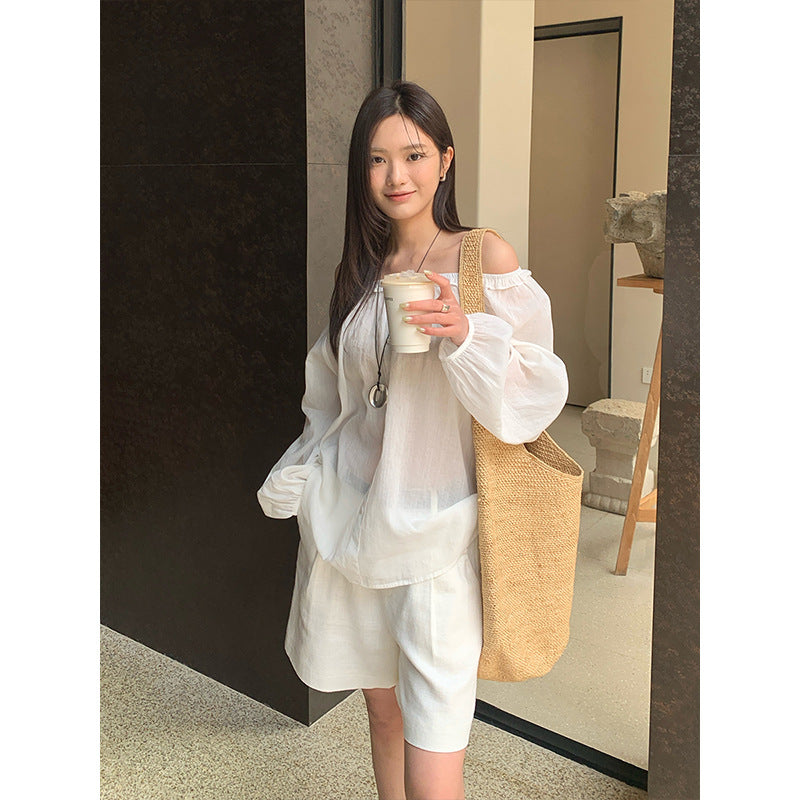Linen Cotton Ruffle Design Sense Blouse Spring Lightweight Shirt