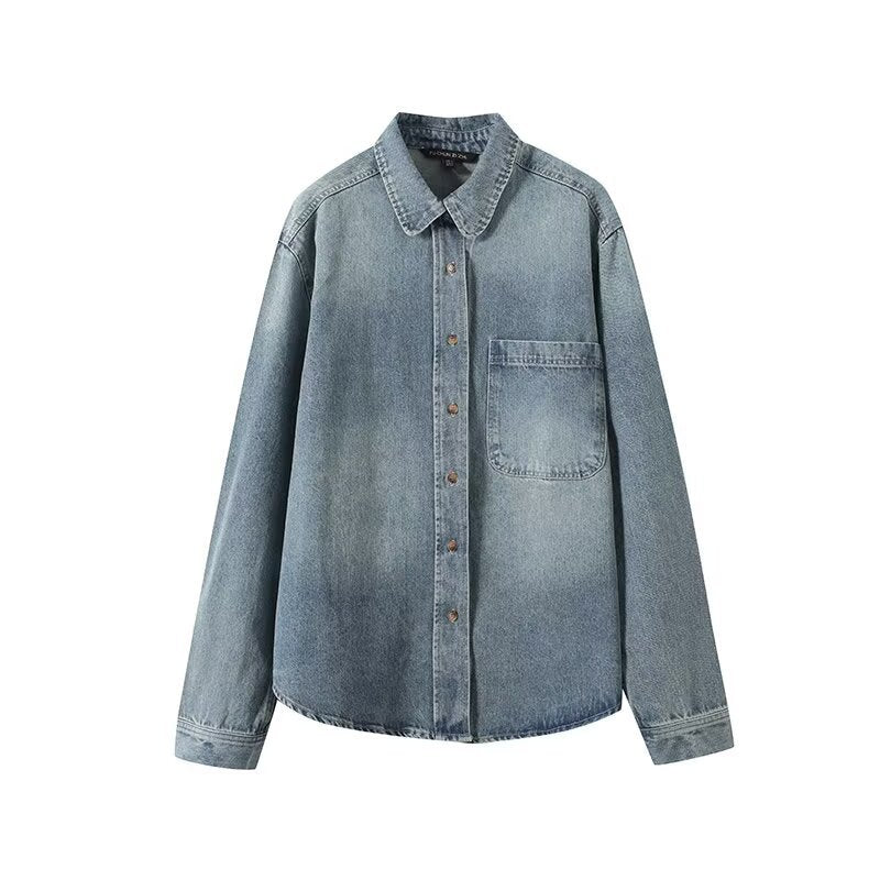 Retro casual street denim long sleeved shirt