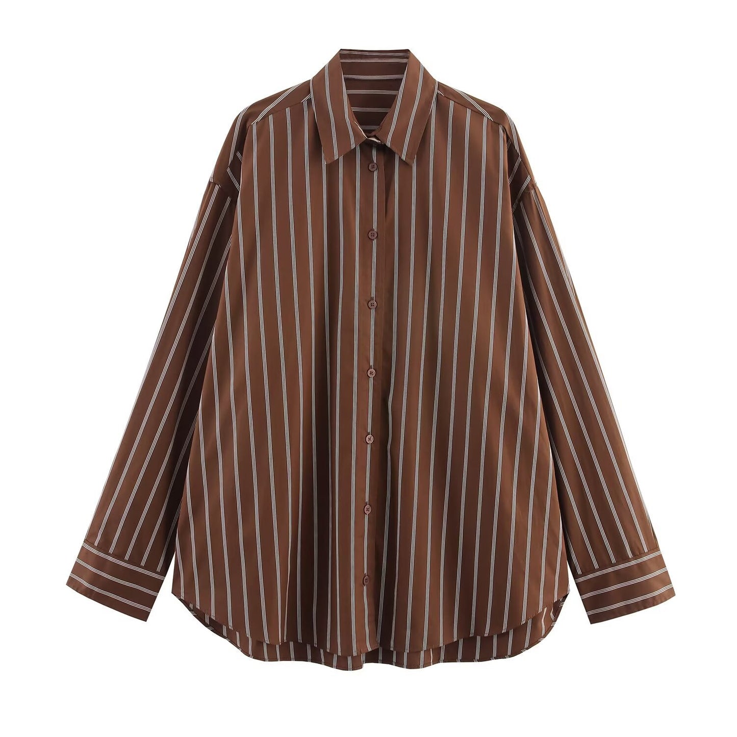 Versatile casual striped loose long sleeved lapel shirt