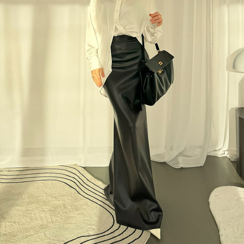 Basic fish tail half skirt black retro hip hugging skirt