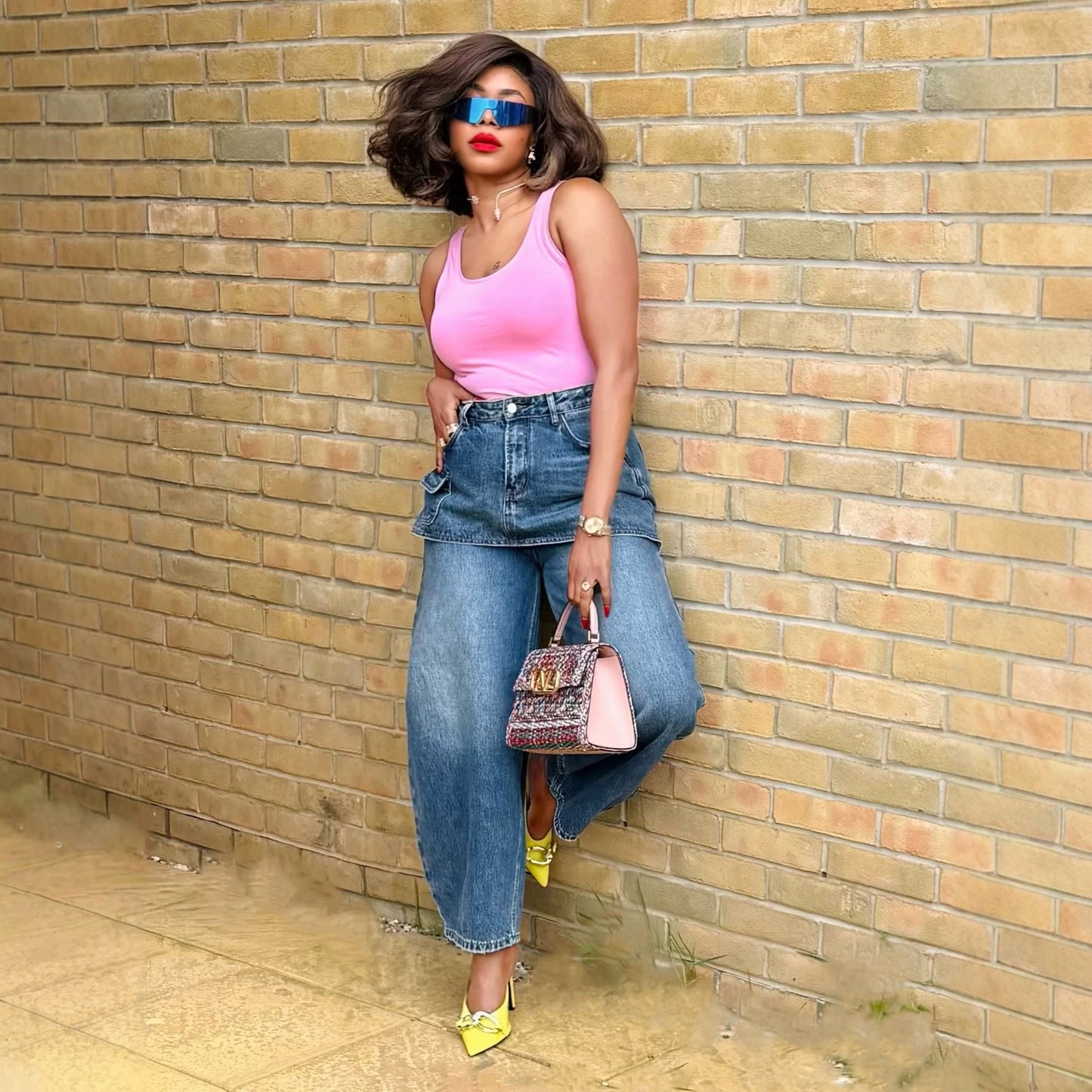 Straight Leg Denim Pants for Women Washed Elastic Waist, Streetwear Denim Skirt Pants