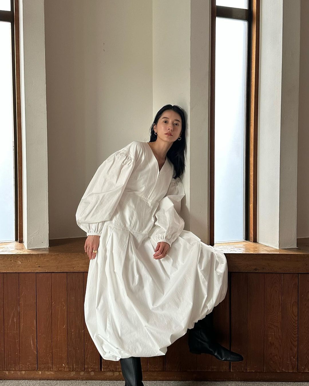 Autumn V Neck Lantern Long Sleeve Dresses Women Japan Clouds Vestidos Mujer Loose Casual Dress Simple Zipper Ropa Mujer