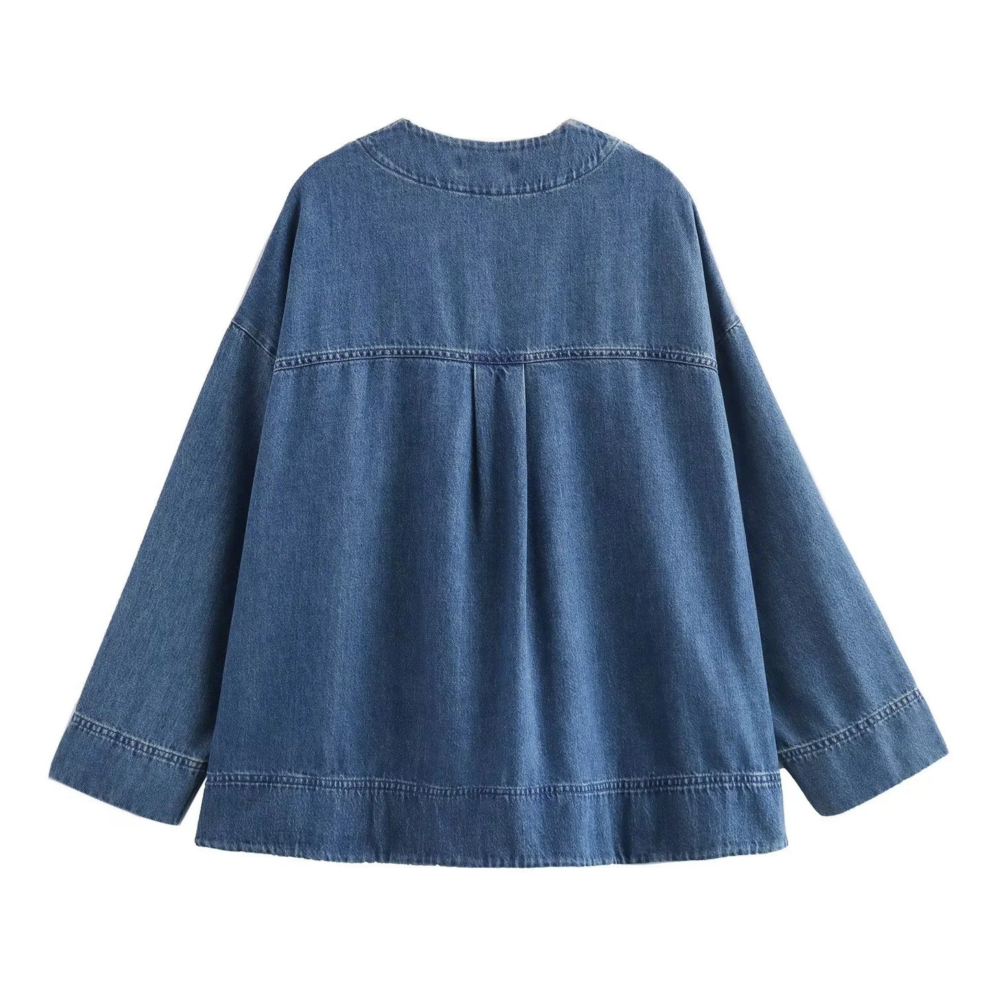 Women's Fashion Lapel Drop Shoulder Denim Shirt