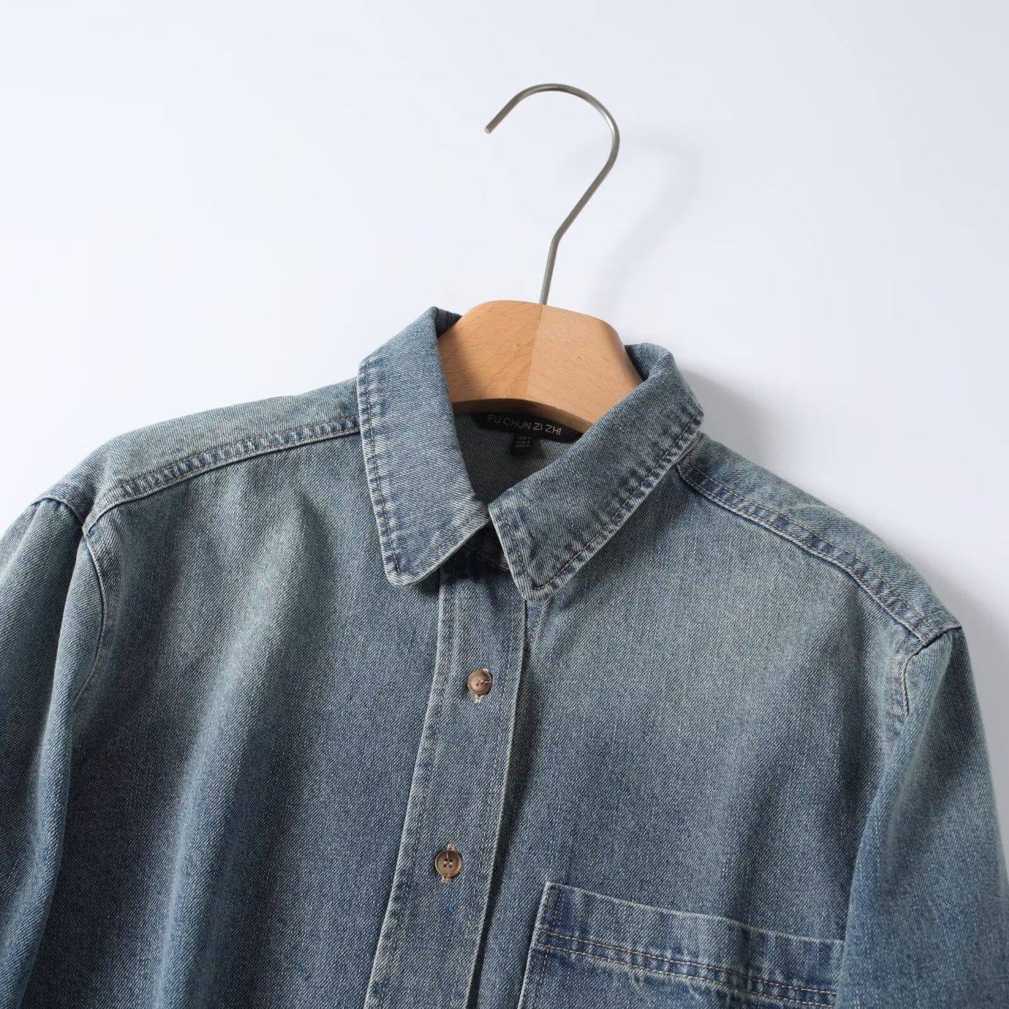 Retro casual street denim long sleeved shirt
