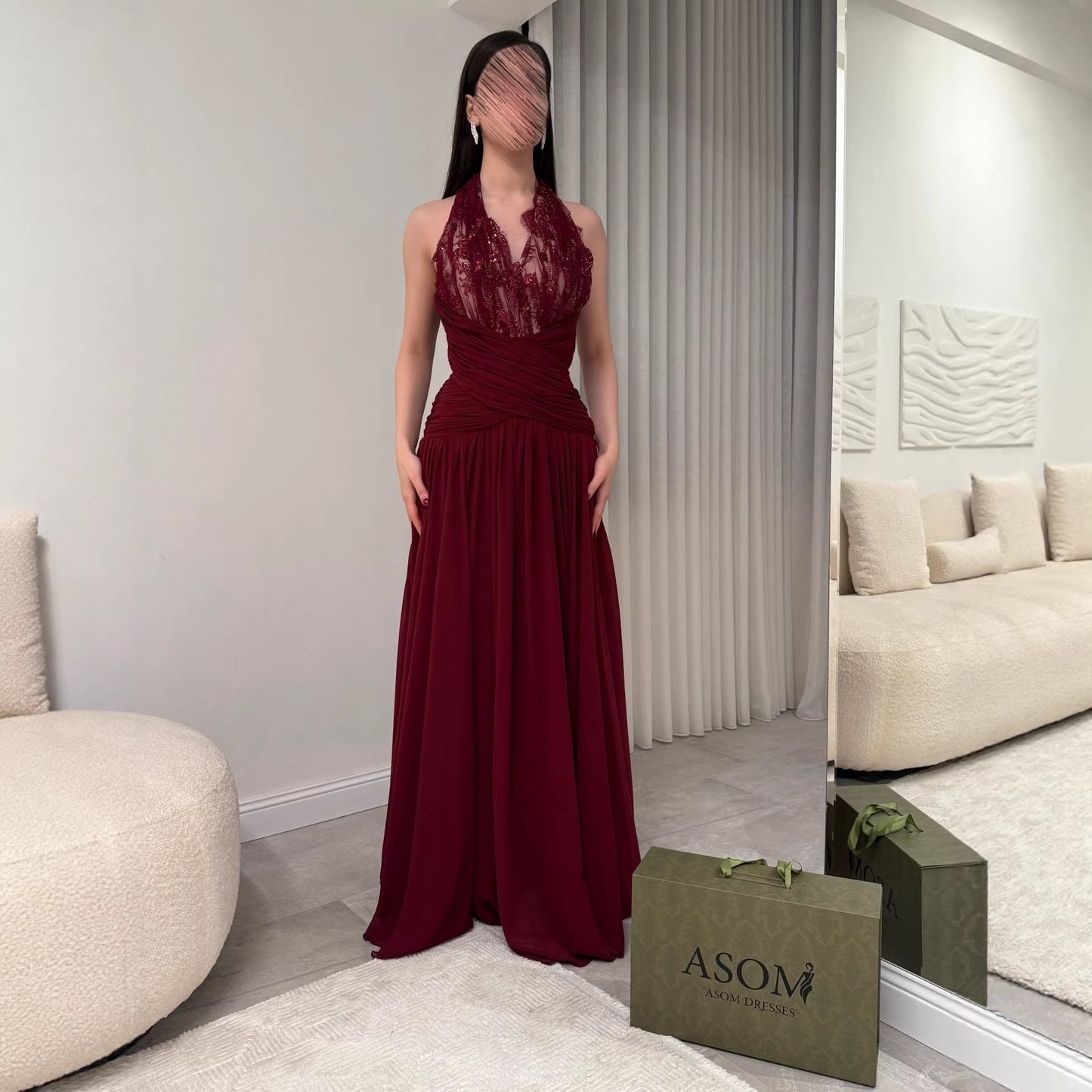 Elegant Red Lace Spliced Long Evening Dress for Women, Slim Fit, Formal Party Gown