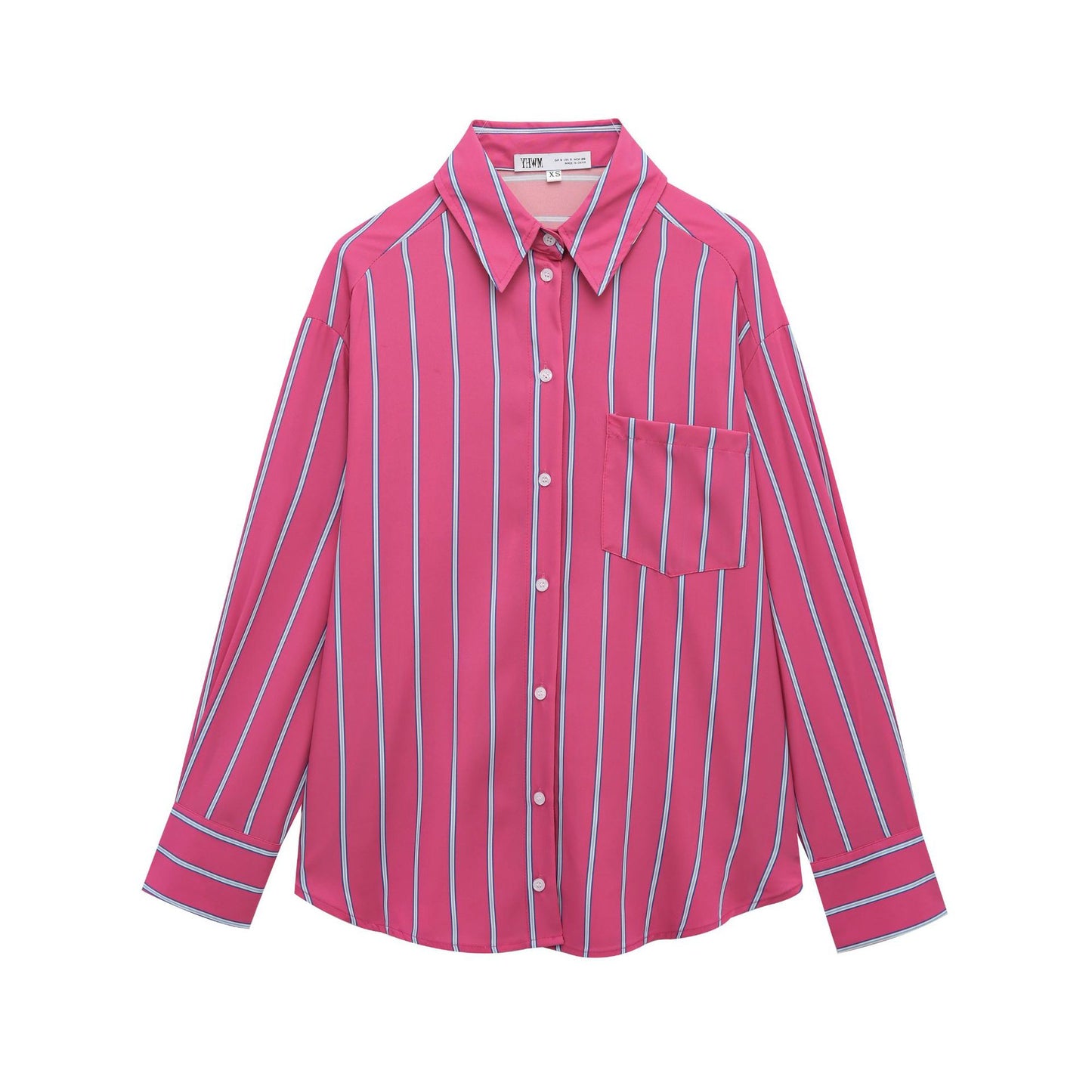Women's collar long sleeved striped shirt top
