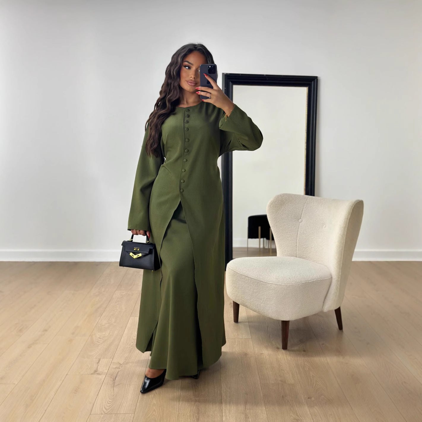 Women's Satin Button Evening Dress Two-piece Set