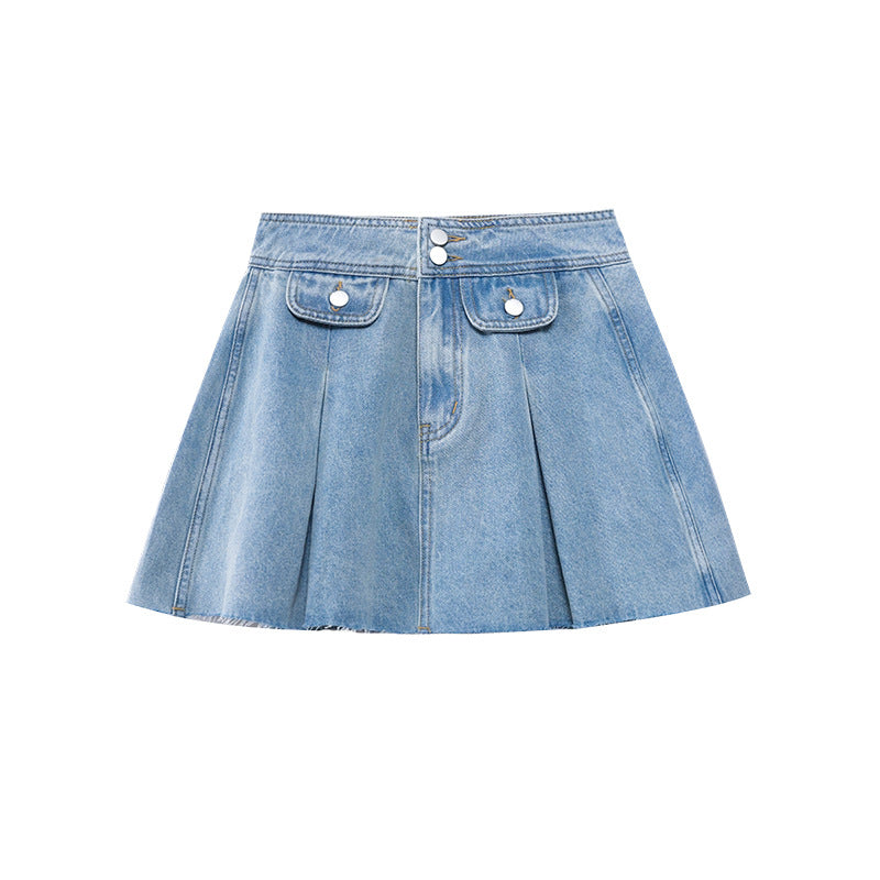 Retro hairy denim short skirt