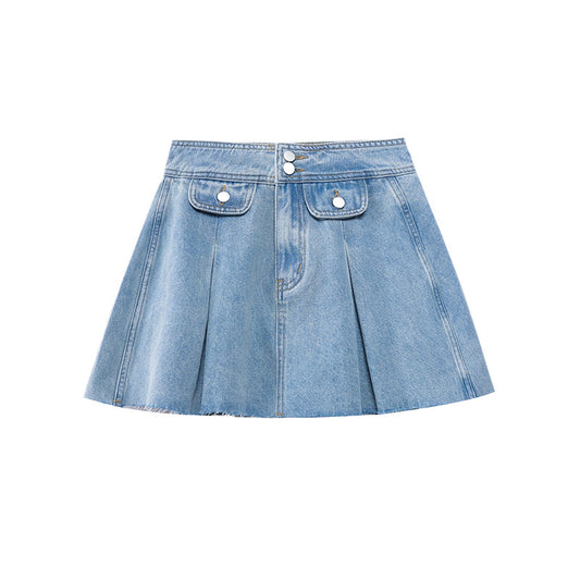Retro hairy denim short skirt