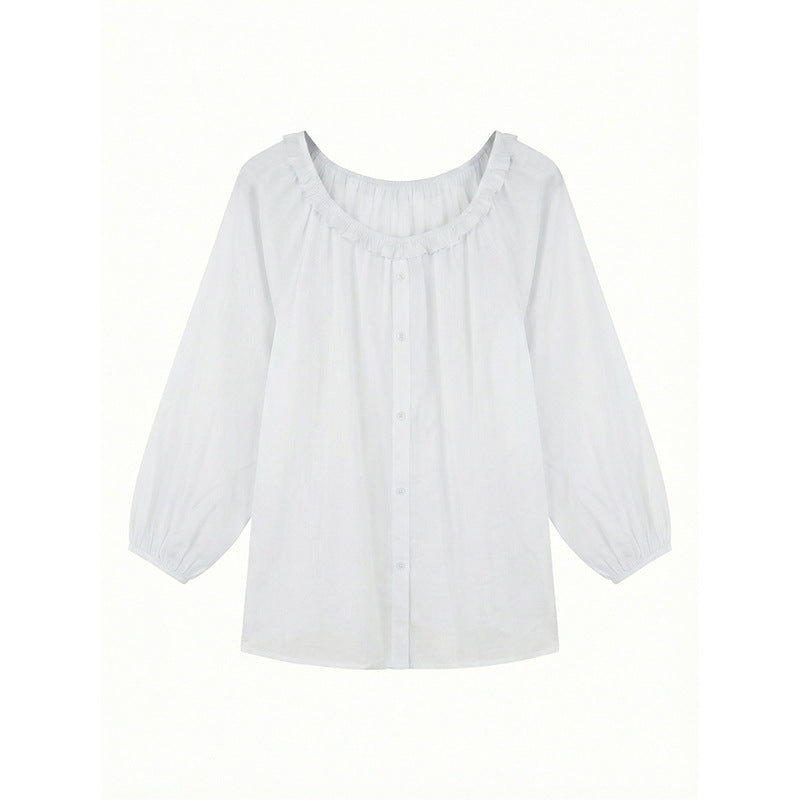 Linen Cotton Ruffle Design Sense Blouse Spring Lightweight Shirt