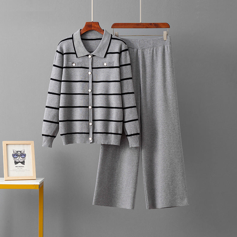 Striped POLO collar two-piece set