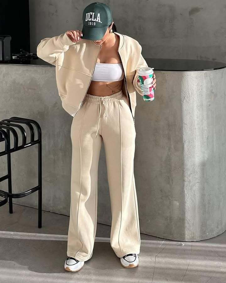 Casual Set for Women, Open Front Sweatshirt Long Sleeve Jacket and Pants Two-Piece Outfit