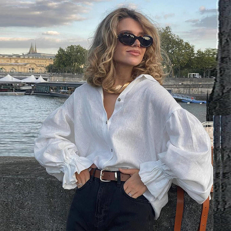 Loose collar long sleeved shirt for women