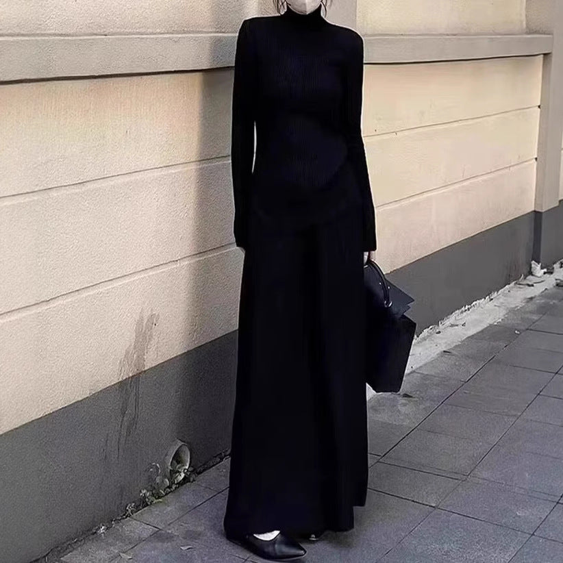 Turtleneck Knit Top and Half Skirt Two-Piece Set for Women, Elegant Slimming Knitwear Suit