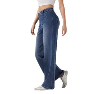 High Waist Elastic Denim Pants Women Casual Loose Wide Leg Pants Fashion