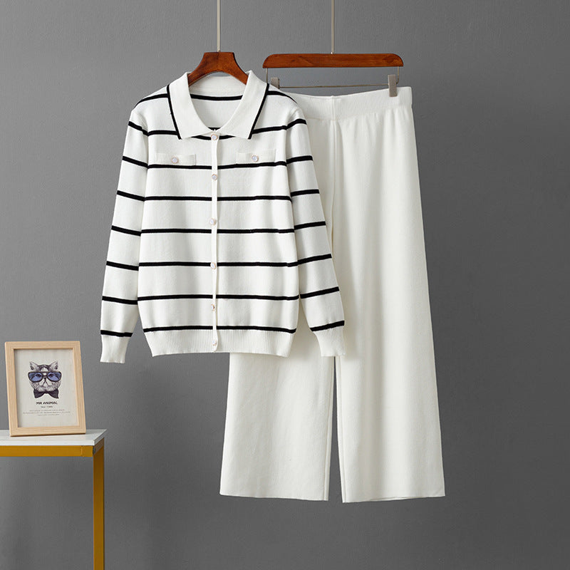 Striped POLO collar two-piece set