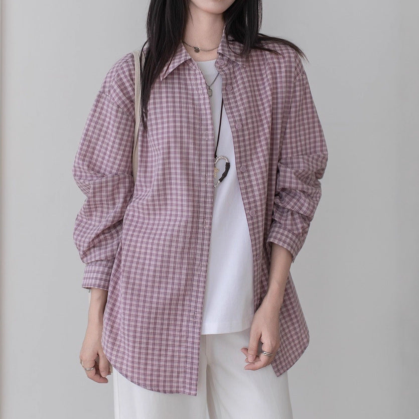Long Sleeve Plaid Shirt Jacket for Women Casual Blouse, Loose Fit Top