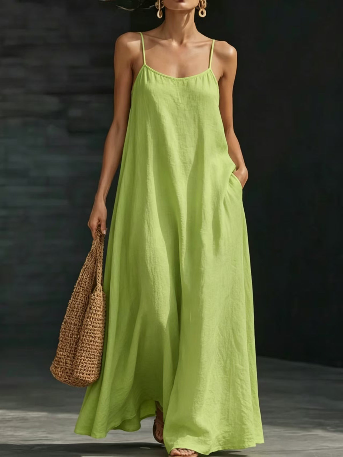 Style Solid Color Strapless Loose Flowing Maxi Dress