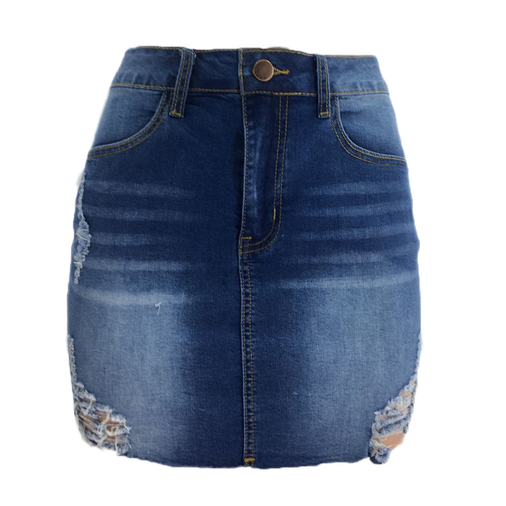 Piercing sexy tight fitting women's denim skirt