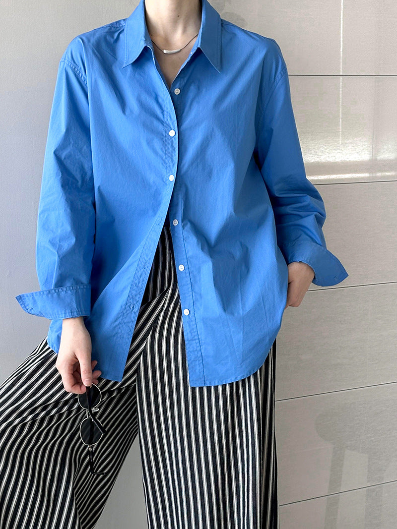 Lazy style collared loose casual Korean long sleeved shirt