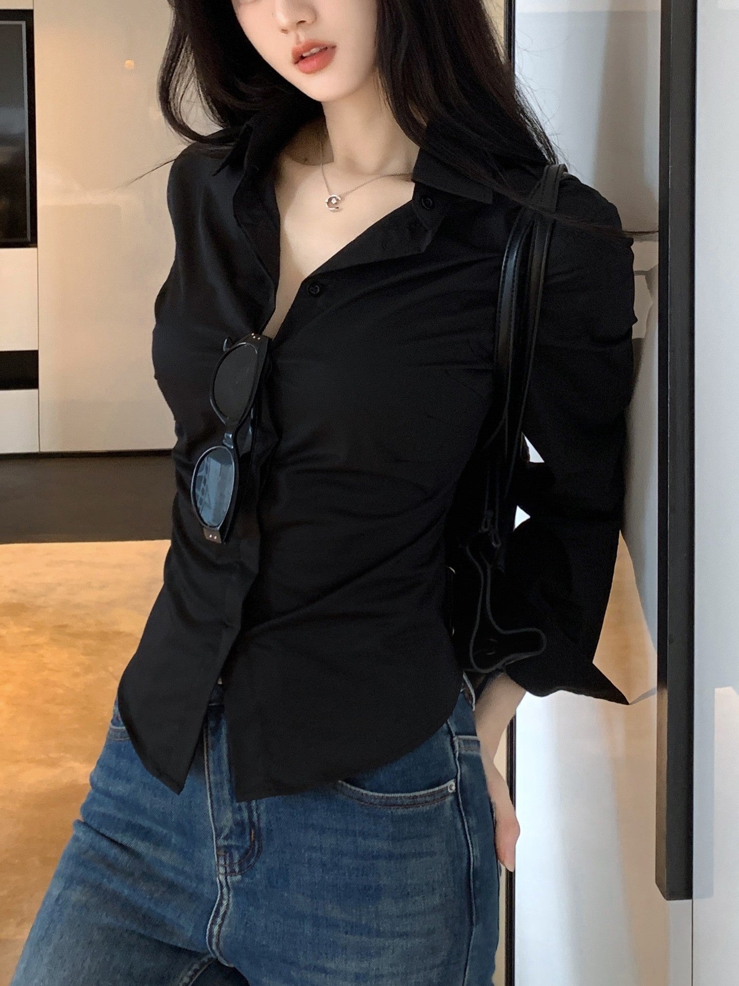 Long Sleeve Blouse Women's Design Sense Fitted Top