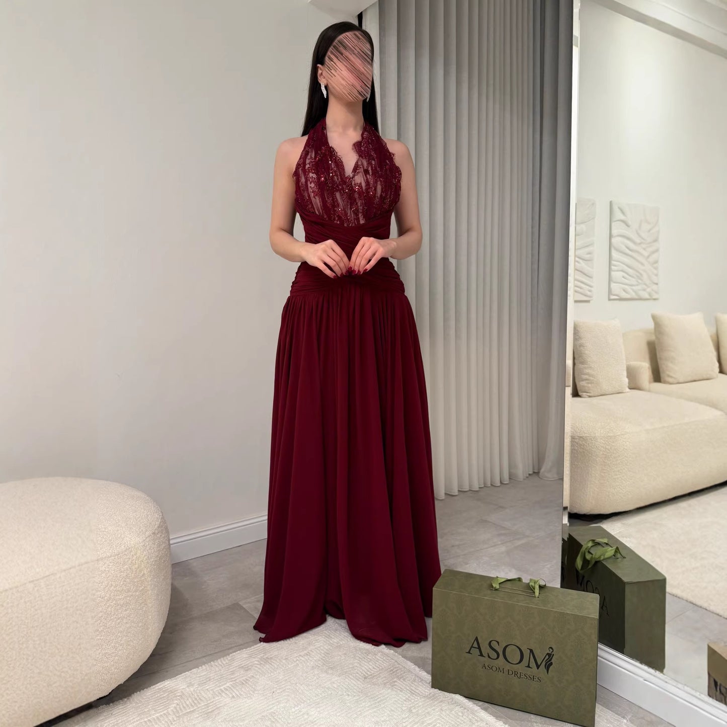 Elegant Red Lace Spliced Long Evening Dress for Women, Slim Fit, Formal Party Gown