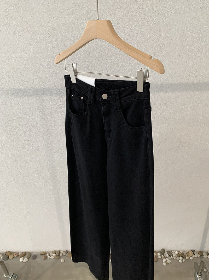 High-Waisted Wide-Leg Denim Pants for Women Spring Casual Washed Straight Leg Trousers Trendy