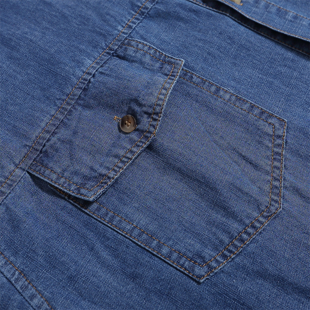 Solid color loose long sleeved denim shirt