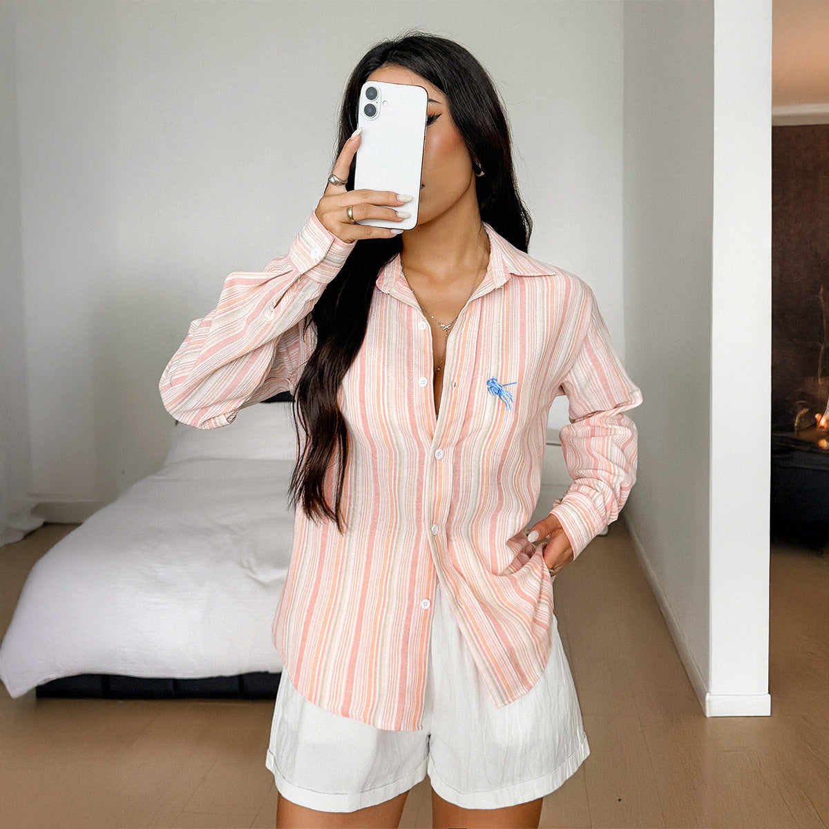 Long sleeved buttoned jacket shirt for women