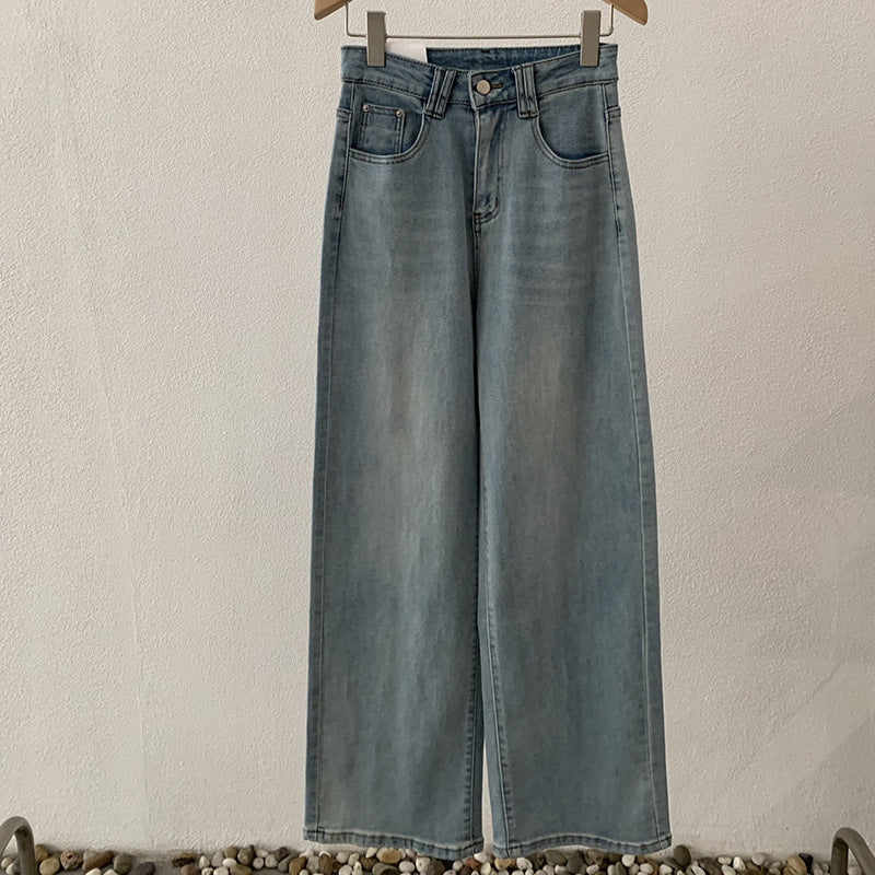 High-Waisted Wide-Leg Denim Pants for Women Spring Casual Washed Straight Leg Trousers Trendy