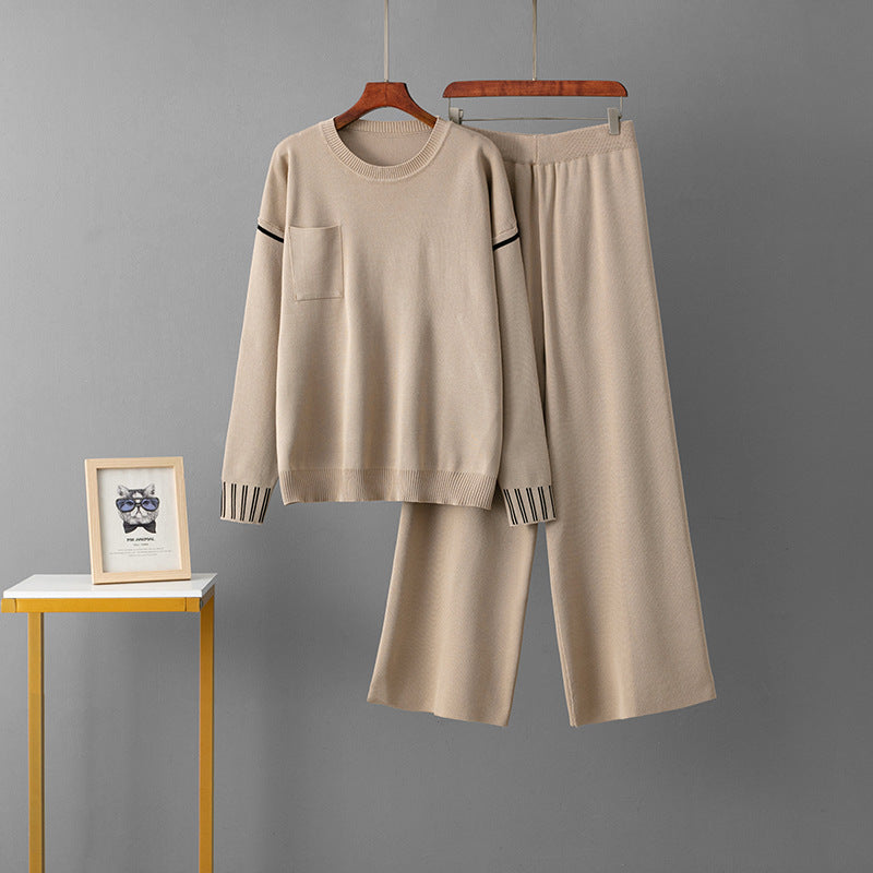 Round neck sweater loose suit